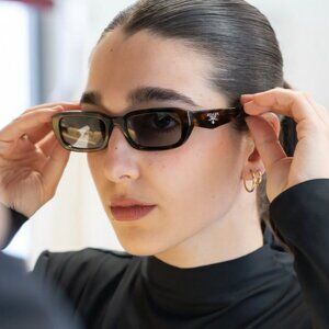 Prada PRB06S 15W03N Sunglasses Havana Rectangle Frame, Grey Lenses